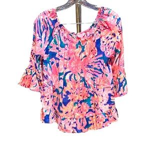 Lilly‎ Pulitzer Pink and Blue Floral Blouse